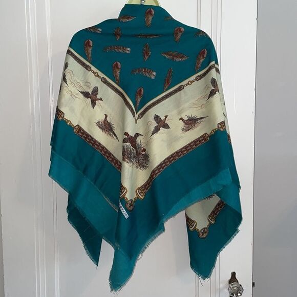 Vtg Gina Ruccini pheasants & feathers extra large scarf or wrap - Picture 9 of 9